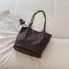 Bolsa Tote Estilosa Individual Tendência Moda Casual Trabalho Deslocamento Ombro Único Axila Grande Capacidade Cor Sólida Textura Trançada