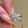 Estilo Férias de Verão~ Anel Ajustável de Concha Estrela-do-Mar Azul para Mulheres, Empilhável para a Praia, Anel para Dedo Indicador com Design de Nicho