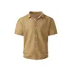 Camisa de Jacquard Hueco Texturizado de Verano con Solapa y Mangas Cortas para Hombre, Top Holgado Transpirable de Moda Retro