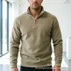 Sudadera Casual para Hombre con Media Cremallera y Cuello Alto, Color Sólido, Forro Polar, Gruesa, Corte Holgado, Jersey, Chaqueta Casual
