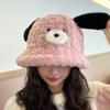 Gorro de pescador con orejas de cachorro de peluche, bonito y bonito, para mujer, para otoño e invierno, cálido, con protección para las orejas y cabeza grande.