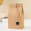 Bolsa de Tote Caja de Papel con Ventana de Cuero de Vaca Cuerda de Cáñamo Retro Caja de Embalaje para Caja de Té Granos de Té Flores Dulces Frutas Secas
