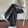 Pantalones Rayados de Seda de Hielo para Hombre, Estilo Delgado de Verano, Diseño Holgado Versátil, Pantalones Deportivos Largos Rectos de Pierna Ancha para Adolescentes