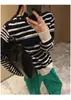 Suéter Rayado Mona para Mujer, Jersey de Otoño e Invierno, Estilo Perezoso, Ropa Exterior, Cuello Semi Alto Retro Japonés, Camiseta Básica Estilo Mori