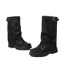 Botas Femininas Casuais de Salto Baixo para Inverno Aliexpress 40-48 Tamanho Grande Fivela de Cinto Meio da Panturrilha