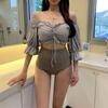 Exportación transfronteriza 2024 Corea del Sur nuevo traje de baño sexy strapless con cordón, orejas de madera, ombligo expuesto, temperamento, abertura, para mujer