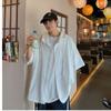 Camisa de Manga Corta para Hombre, Verano Estilo Hong Kong Top Japonés de Manga Tres Cuartos con Capucha, Chaqueta Camisera Urbana Holgada y Moderna