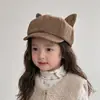 Gorra de Pana con Orejas de Gato Linda para Niñas, Boina de Moda Estilo Callejero Otoño/Invierno, Gorra Versátil para Niños