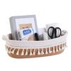 Cesta de Almacenamiento Rectangular Grande de Cuerda de Algodón con Borla Cesta de Almacenamiento para Juguetes de Niños Cesta de Almacenamiento Rectangular de Cuerda de Algodón Tejida a Mano para Baño