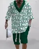Traje Jacquard Impreso en 3D Transfronterizo para Hombre Verano Holgado Camiseta de Manga Corta Pantalones Cortos Cuello en V Traje Deportivo Traje de Dos Piezas para Hombre