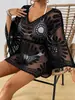 Bikini de girasol transfronterizo europeo y americano, nueva ropa de playa, ropa protectora solar, cárdigan de ganchillo calado, sexy
