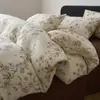 Juego de Ropa de Cama de Algodón y Lino Retro de Dibujos Animados de Cuatro Piezas Funda de Edredón de Mezcla de Algodón Puro y Lino Juego de Sábanas de Dormitorio de Lujo Ligero