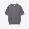 Para Exportación Europea y Americana Transfronteriza Ropa de Mujer Popular en Aliexpress Verano Simple Gris Bordado de Perlas Cuello Redondo Manga Corta Tejido