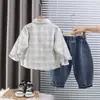 Conjunto de Camisa para Niños 2026 Nuevo Estilo Primavera y Otoño Moda Infantil Bebé Casual de Otoño Cuadros Conjunto de Tres Piezas