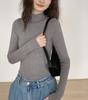 Top de Manga Larga para Mujer con Diseño Slim-Fit Gris para Otoño e Invierno con Cuello Medio Alto Francés, Camiseta Base Tejida Interior