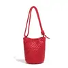 Bolso Tejido Nuevo Color Sólido Piel Suave Hecho a Mano Bolso Cubo Versátil Simple de Gama Alta Bolso de Hombro Cruzado Tote