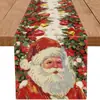Navidad Santa Claus Americano Muñeco de Nieve Camino de Mesa Mantel de Lino Estampado Camino de Mesa Decoración Navideña Tela para Camino de Mesa Bandera de Mesa de Café