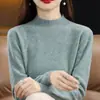Suéter de Cachemira para Mujer Otoño e Invierno, Suéter Holgado de Cuello Medio Alto de Cachemira, Suéter Base de Lana Versátil, Engrosado