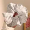 Goma para el pelo de cuadros extragrande con adorno de encaje y un dulce lazo de estilo perezoso, Goma para coleta, Accesorio elástico para el pelo