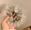 Goma para el pelo tipo scrunchie estilo coreano con lazo plateado para mujer, Goma para moño de encaje que no daña el cabello, Accesorios para el cabello al por mayor