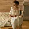 Roupa de Casa Pajama Feminino Manga Longa Estilo Francês plus size Algodão Estilo Princesa Primavera e Outono Sexy Vintage Cor Sólida
