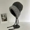 Gorro de Lana Tejido Bicolor Coreano para Mujer, Gorro Turbante Cálido de Invierno a Prueba de Frío con Protección para las Orejas, Gorro para Circunferencia de Cabeza Grande Postparto