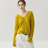 Cárdigan de punto para mujer 75% cachemira 25% seda de morera, cuello en V, calado, corte holgado, talla grande, chaqueta suéter de punto fino