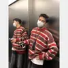 Suéter Auyudai de Inverno Retrô Listrado Estilo Preguiçoso Gola Redonda para Homens, Tricô Pesado Quente Solto para Mulheres Tendência