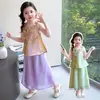Conjunto Hanfu Tradicional Estilo Chinês para Meninas, Novo Modelo Verão 2026, Colete Estilo Chinês para Meninas, Novo Traje Tang Estilo Chinês Infantil com Calça de Pernas Largas