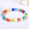 Pulseira de Pedra Olho de Gato Multicolorida com Brilho Forte e Contas Redondas Dinâmicas, Joia Tendência Dopamina, Produto Popular de Live Stream