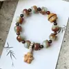 Pulseira de Bodhi com Cabeça de Gato Fofa Natural para Estudantes Brincarem com as Pontas dos Dedos e Enrolarem nos Dedos, Pulseira de Sândalo Verde Macia para Mulheres Brincarem