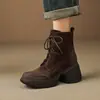 Botines de gamuza con plataforma para mujer 2026 modernos elegantes nuevos de otoño e invierno con tacón de cuña alto con cordones estilo británico Botas Martin