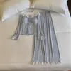 Pijama de Primavera y Otoño para Mujer 2025 Modal Cuello en V Estilo Puro Encaje Sexy Ropa de Casa Conjunto de Dos Piezas Moderno