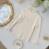 Suave Prendas de Punto para Mujer Otoño e Invierno 2025 Nueva Moda Cuello de Encaje Camiseta Base Tejido Dulce para Niños Mediano y Grande