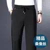 Pantalones casuales para hombre de seda de morera de alta gama italiana antiarrugas, corte recto holgado de primavera, nuevos pantalones casuales para hombre 2026, pantalones deportivos