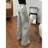 Calça jeans larga de perna ampla estilo americano, cor cinza mocha, nova para o verão, cintura alta com controle de barriga, valoriza mulheres baixinhas, disfarça quadris
