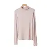Yinkeke 170g Camiseta Base de Algodón Acanalada para Mujer, Nuevo Estilo Otoño/Invierno, Cuello Medio Alto, Para el Trabajo/Casual, Adelgazante, Camiseta Cálida
