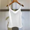 Elegante camisola de encaje de alta gama para mujer, primavera y verano, holgada, moda, satén de seda, interior, cuello en V, sin mangas, top de moda