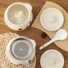 Tarro de Condimentos Estilo Crema Tarro Cerámico con Estampado de Frutas Almacenamiento de Manteca Sal Recipiente Sellado de Cocina Muebles para el Hogar