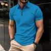 Comercio Exterior Verano Hombre Venta Caliente Nuevo Simple Manga Corta Polo Estampado 3D Color Sólido Casual Cremallera Camisa Polo