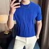 Camiseta de Malha Masculina de Verão Nova Douyin Manga Curta Gola Redonda Slim Fit Alta Elasticidade Respirável Casual Meia Manga para Homens