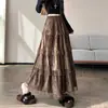 Foto Real Outono/Inverno 2026 Cintura Elástica Veludo Renda Patchwork Camadas Bolo Saia Comprimento Médio Pregueada Linha A Saia