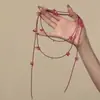 Collar en Capas con Flor de Cuentas Rojo Rosado Romántico de Primavera con un Ambiente Dulce, Fresco y Juvenil, Cadena para Clavícula para Mujer