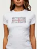 Top corto de manga corta ajustado retro con strass de la Union Jack, venta al por mayor transfronteriza europea y americana, camiseta estilo Y2K B