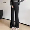 Pantalones de maternidad para primavera y otoño, pantalones acampanados para mujeres embarazadas, pantalones ligeramente acampanados que no aprietan el vientre, leggings de yoga para otoño