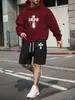 Traje Clásico de Estampado de Cruz Más Vendido Transfronterizo, Conjunto Versátil y Elegante de Sudadera y Shorts