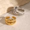 Anillo hueco de apertura de línea de doble capa de acero inoxidable de oro de 18 quilates, diseño de alto nivel silencioso, no se decolora, joyería al por mayor