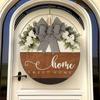Placa Popular de Madeira para Casa Transfronteiriça com Laço Listrado, Placa Suspensa para Exterior, Decorações de Flores Brancas, Decoração Estilo Europeu e Americano