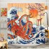 Cortina de ducha Daifa transfronteriza Flor rosa Pez Koi Flor de cerezo Pez carpa Piedra Estilo japonés Tela de poliéster Decoración de baño Gancho