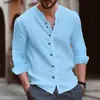 Camisa Masculina Primavera Verão 2026 Cor Sólida Simples Casual Novo Estilo Chinês Gola Alta Toque de Luxo Camisa de Manga Curta Camisa de Manga Longa